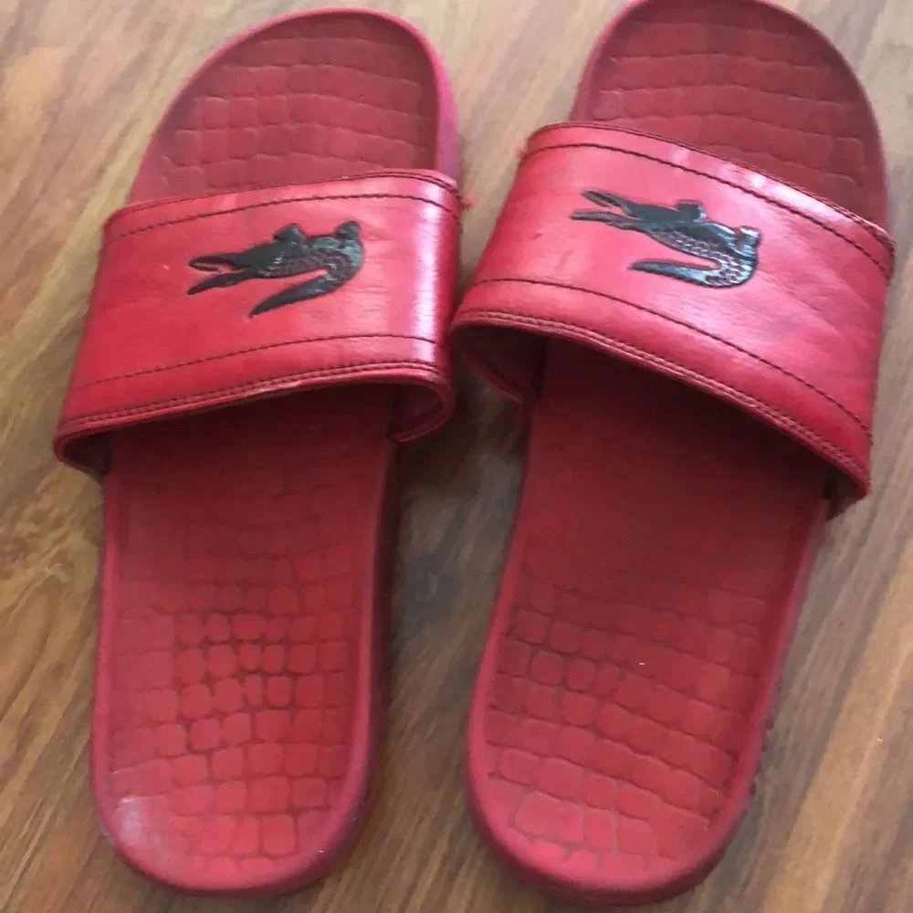 Men’s Red Lacoste slides size 8